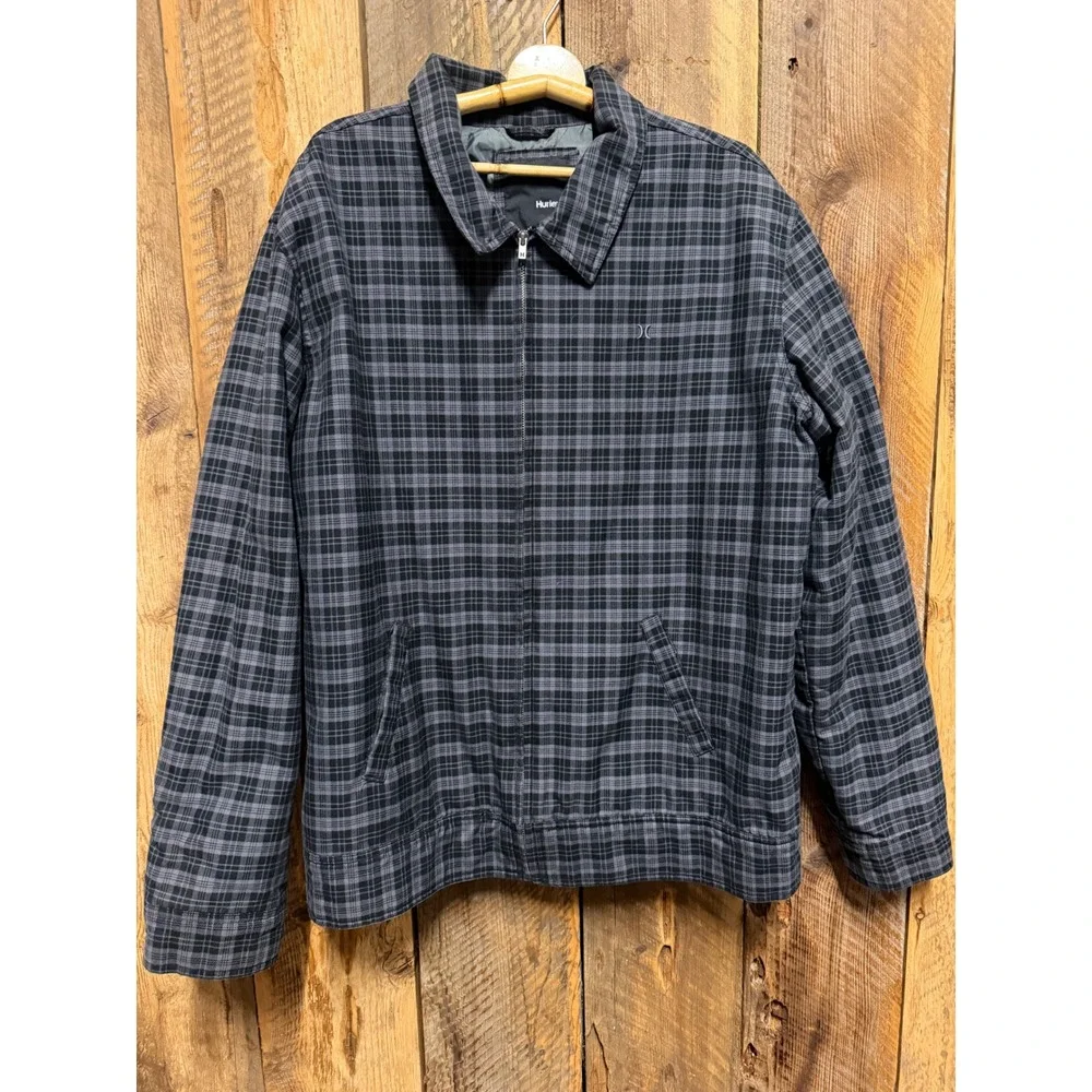 Hurley Plaid Quilted Jacket Mens XXL Skate Grunge Y2K Workwear Lined Zip Coat